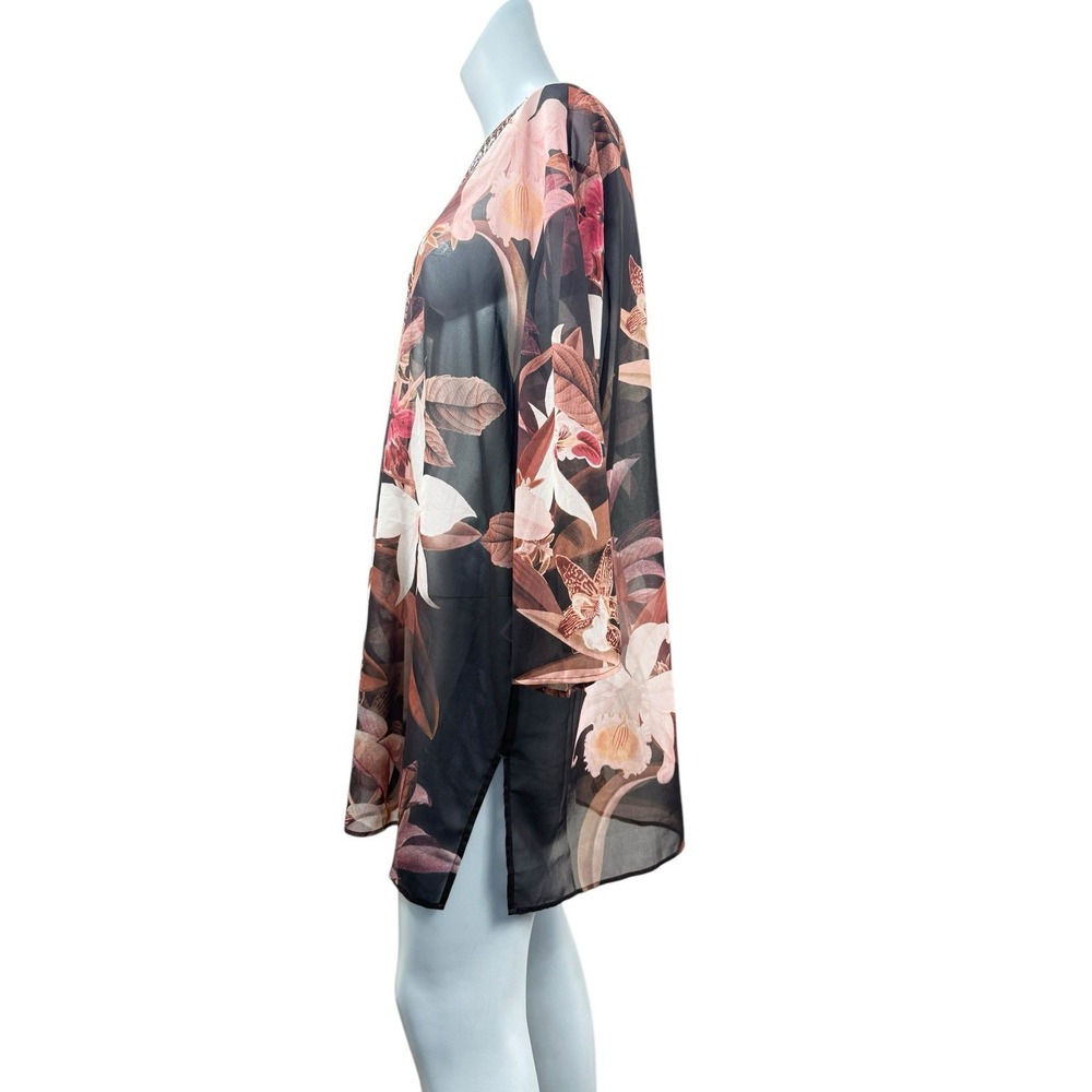 Women's Chicos Sz‎ 4 Embellished Sheer Multicolored Floral Top beaded Sequined - Picture 3 of 9